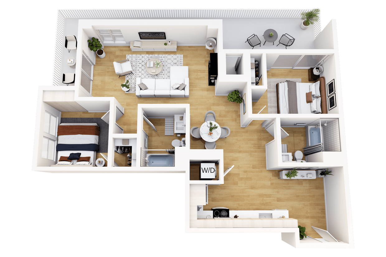 Floor Plan - 1 Bedroom, 2 Bath + Office/Flex Space