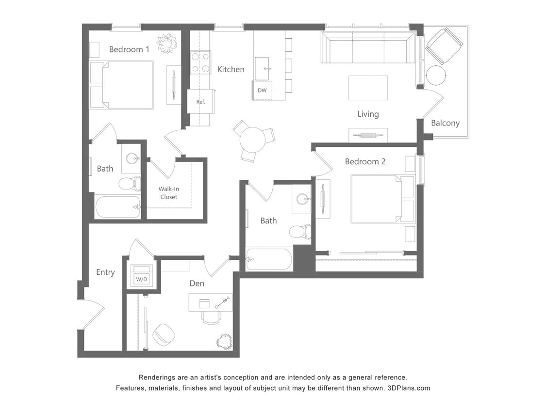 Floor Plan - 2 Bed 2 Bath - 1160 sqft