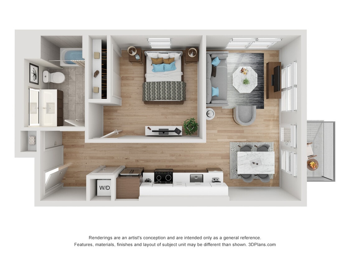 Floor Plan - 1 Bed 1 Bath - 707 sqft