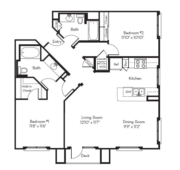 Floor Plan - 2 Bed 2 Bath Plan E