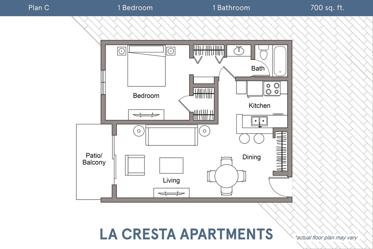 Floor Plan - Plan C - 1 Bedroom, 1 Bath