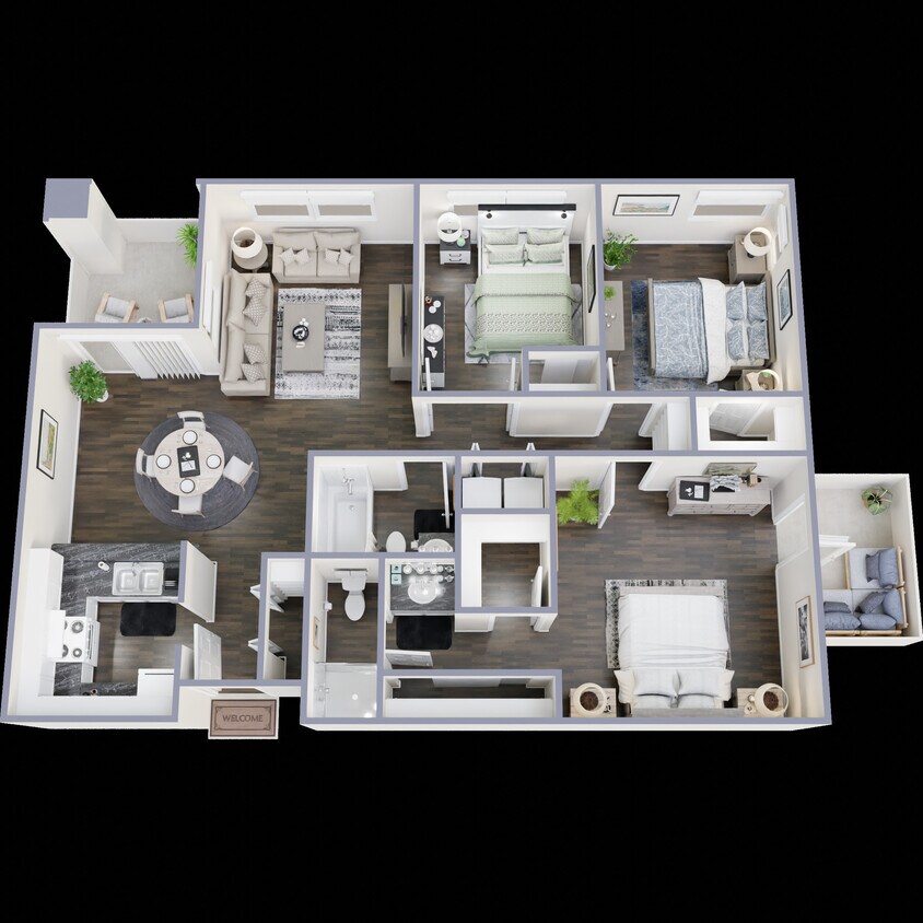 Plan D 3BR, 2BA - Floor Plan D
