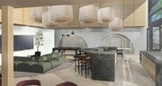 Visit our clubroom with game tables, sculptural lighting, and a sleek entertaining kitchen. - Modera Melrose