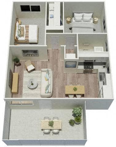 Floor Plan - 2 Bd, 1 Ba Villa + Priv. Patio