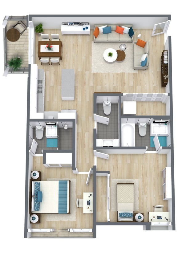 Floor Plan - 2 Bed 2.5 Bath | A1 | Corner Unit with Patio