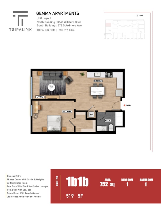 Floor Plan - 1 Bed 1 Bath - 752 sqft