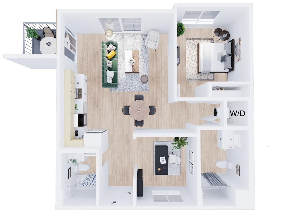 Floor Plan - Plan B - 1 Bedroom Plus Flex Space, 2 Bath