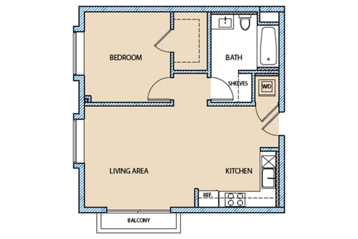 Floor Plan - 1 Bedroom Corner Back West with Balcony