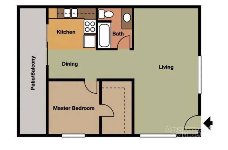 Floor Plan - 1 Bedroom 1 Bath 