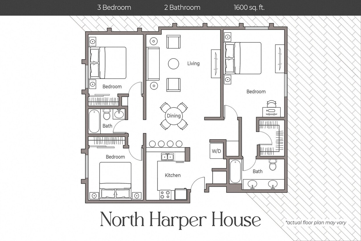 Floor Plan - Three Bedroom, Two Bath