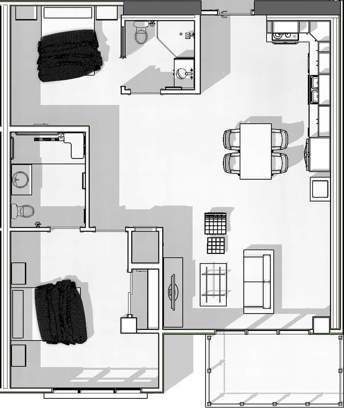 Floor Plan - 1 Bedroom 2 Bathroom + Den (Type B)