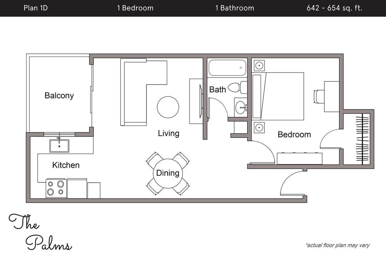 Floor Plan - 1 Bedroom, 1 Bath D