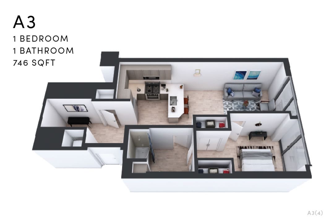 Floor Plan - A3 1 Bedroom