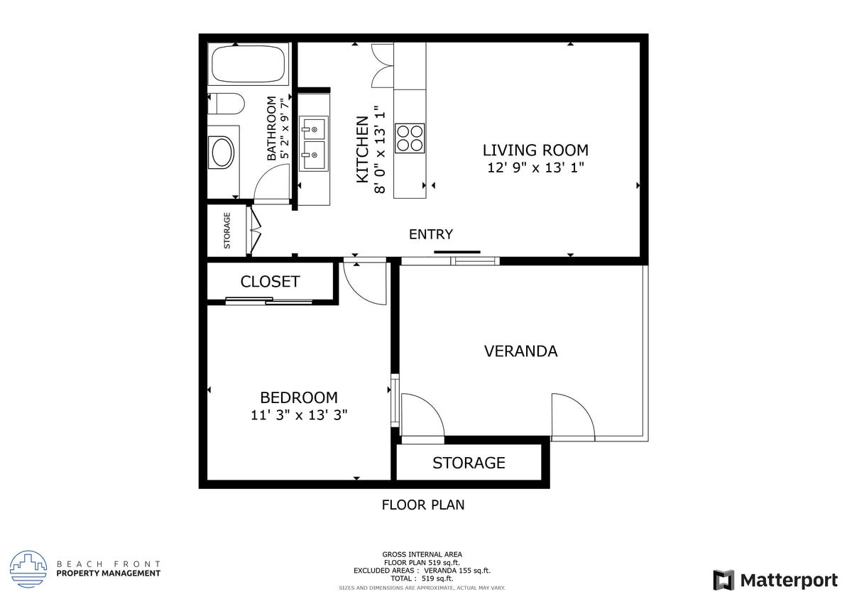 Floor Plan - 1 Bed 1 Bath - 2621 Harbor Blvd