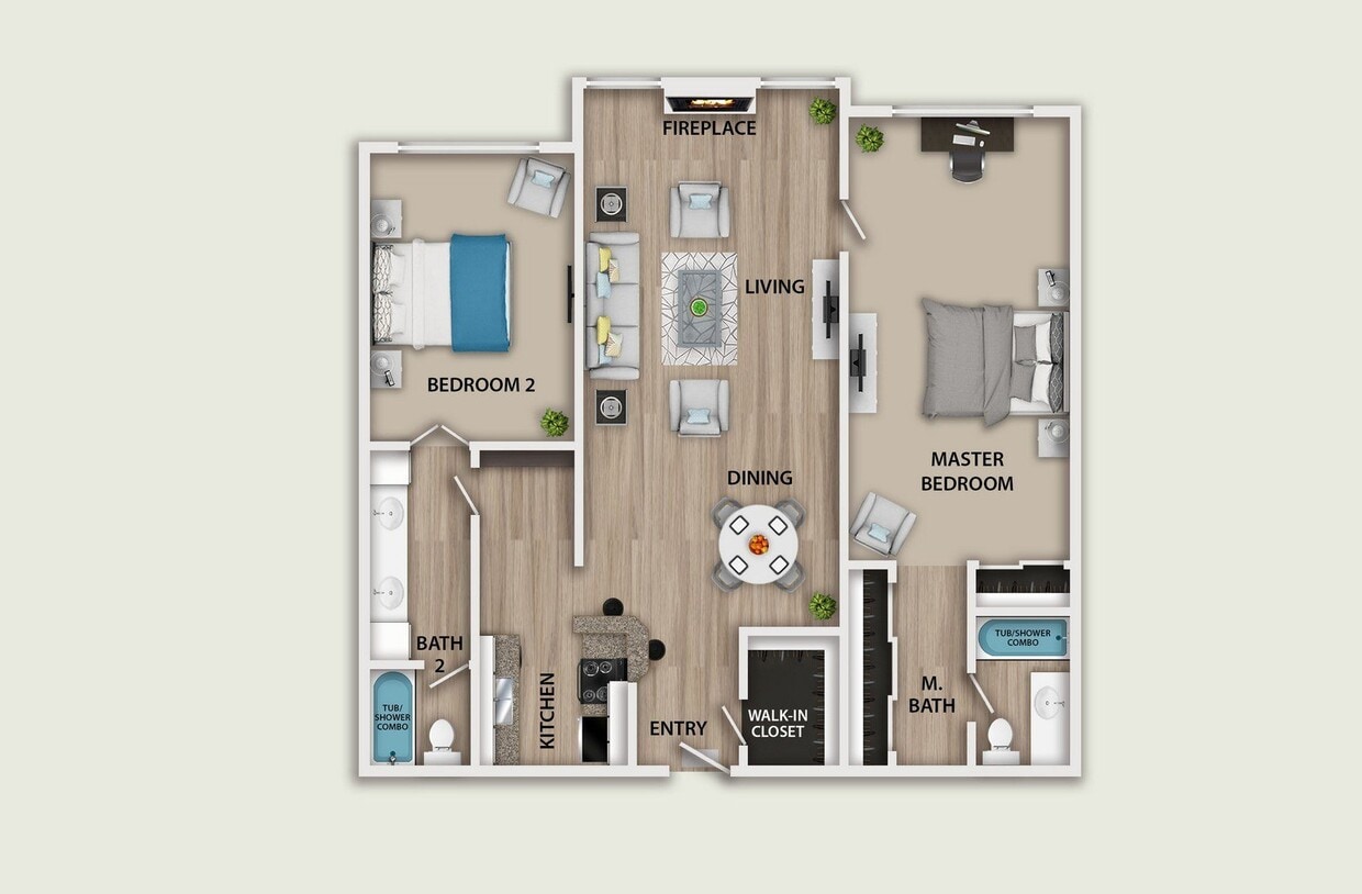 Floor Plan - 2 Bedroom Plus Loft With Fireplace