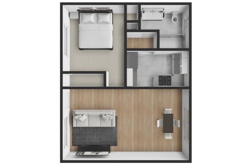 Floor Plan - Layout D - 1 bed 1 bath
