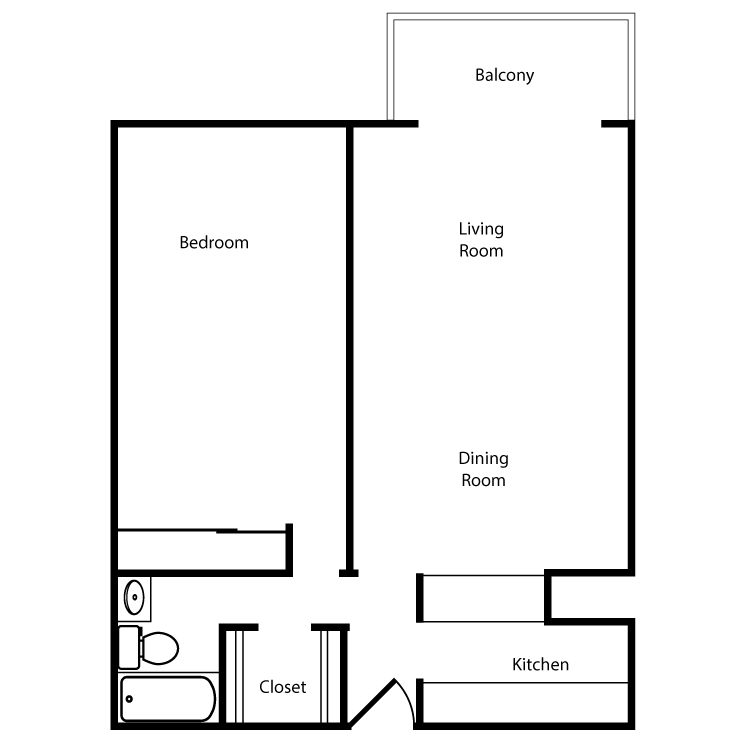Floor Plan - 1 Bed, 1 Bath A