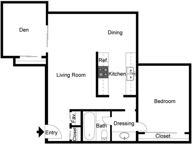 Floor Plan - 1 Bedroom 1 Bath Den