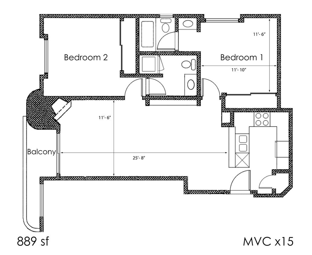 Floor Plan - BACHELOR 1BA - FLOOR PLAN A - 1400 MIDVALE