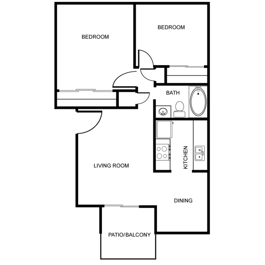 Floor Plan - 2/1 W/ Balcony/Backyard