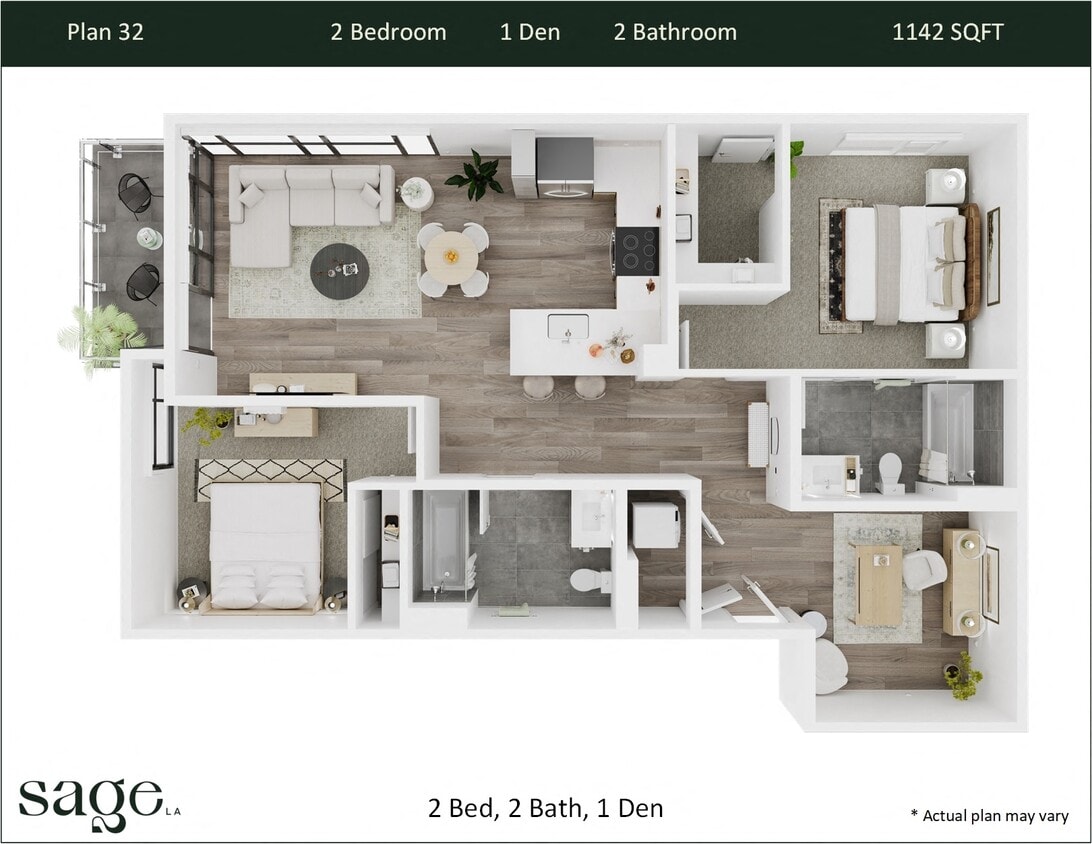 Floor Plan - 2 Bedroom + Den Plan 32