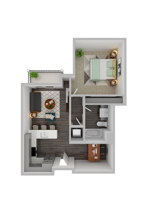 1A-2 One-Bedroom Floor Plan Layout - 1A-2