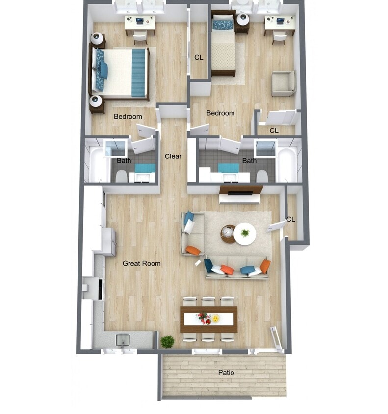 Floor Plan - 2 Bed 2 Bath | 985 sq ft | A1 |No W/D| Downstairs