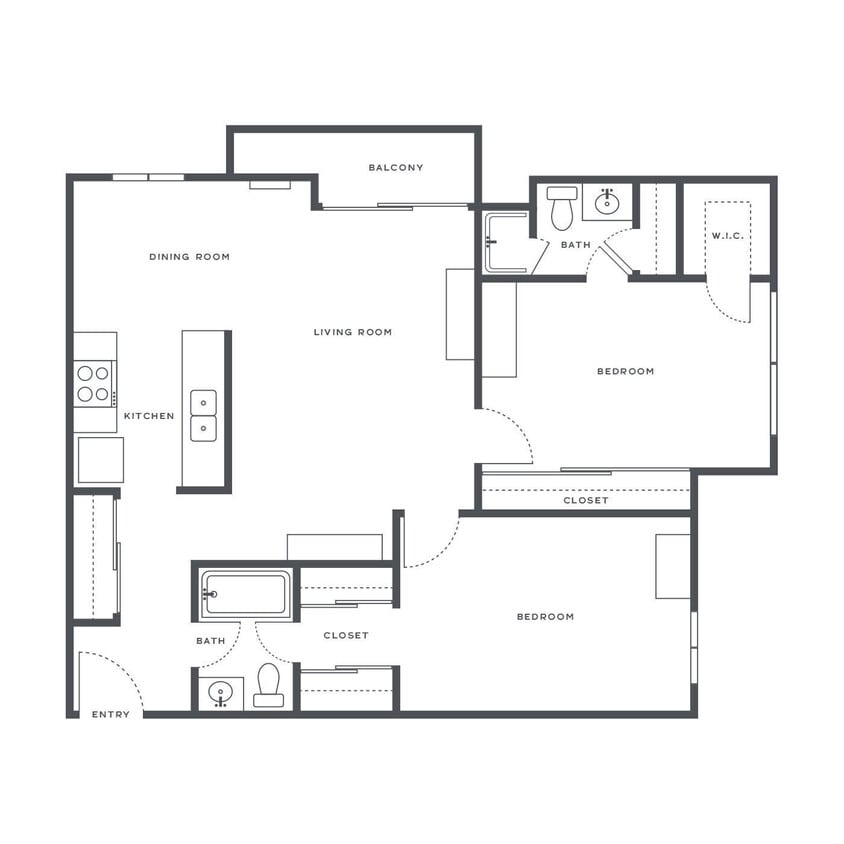 Floor Plan - 2 Bed, 2 Bath B2