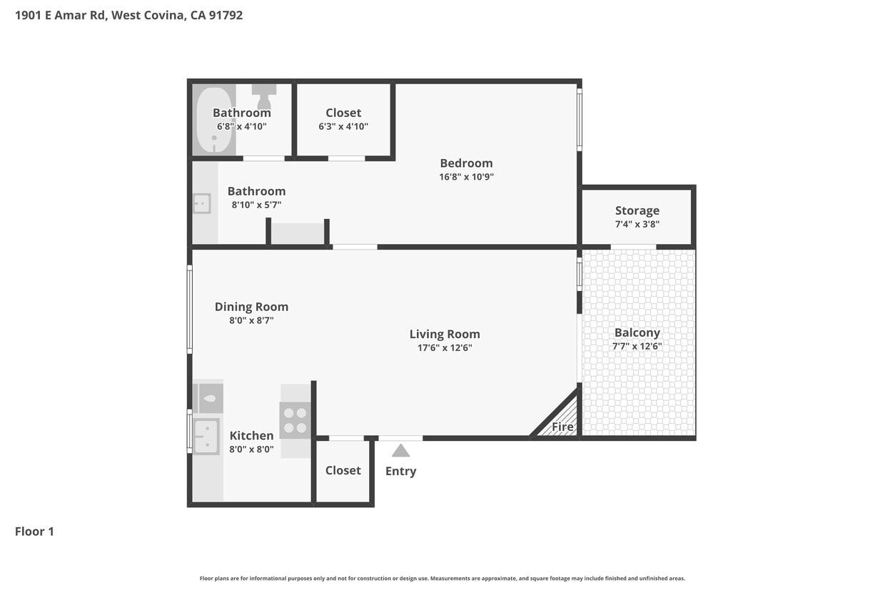 Floor Plan - 1 Bed 1 Bath Upstairs