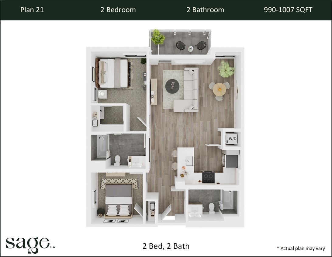 Floor Plan - 2 Bedroom, 2 Bath Plan 21