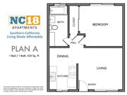 Plan A Floor Plan, 1 Bed / 1 Bath, Available 5/15 - NC18 Apartments