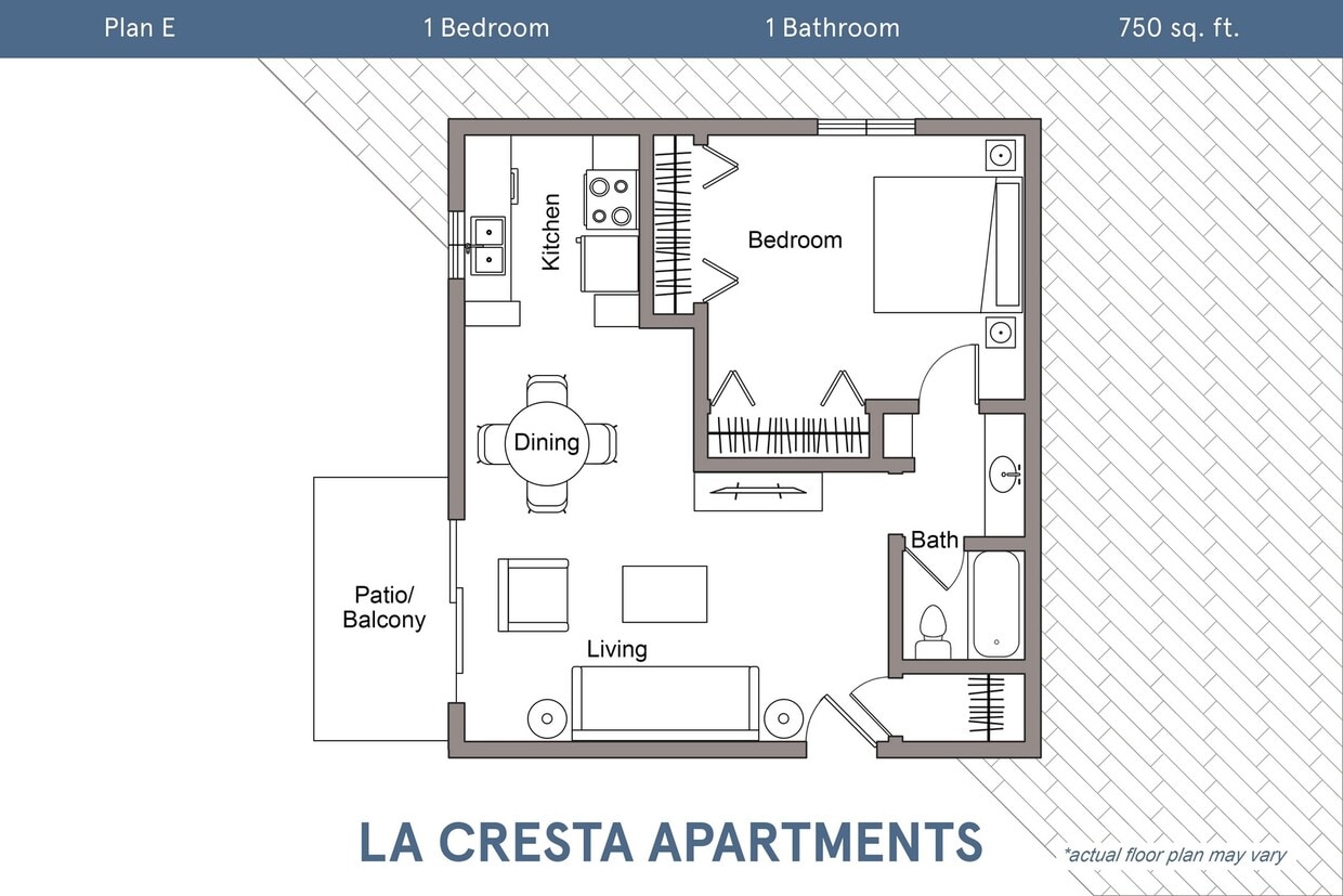 Floor Plan - Plan E - 1 Bedroom, 1 Bath