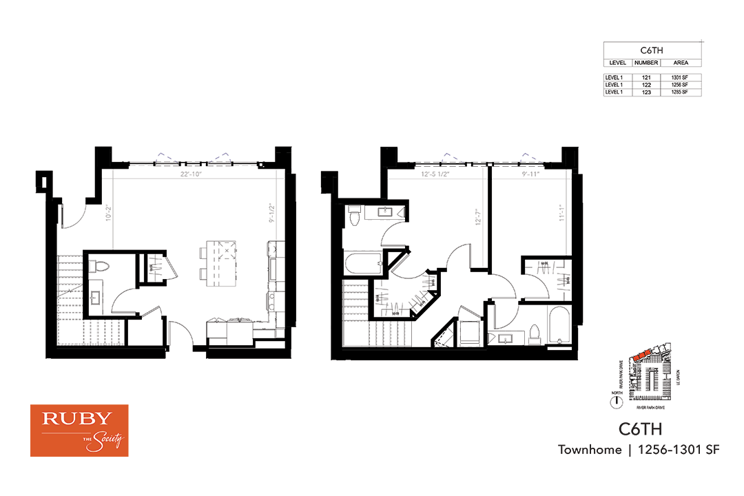 Floor Plan - Two Bedroom Townhome C6TH