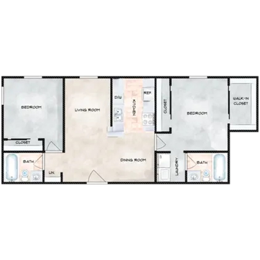Floor Plan - Plan D (2BD/2BA, W&D)