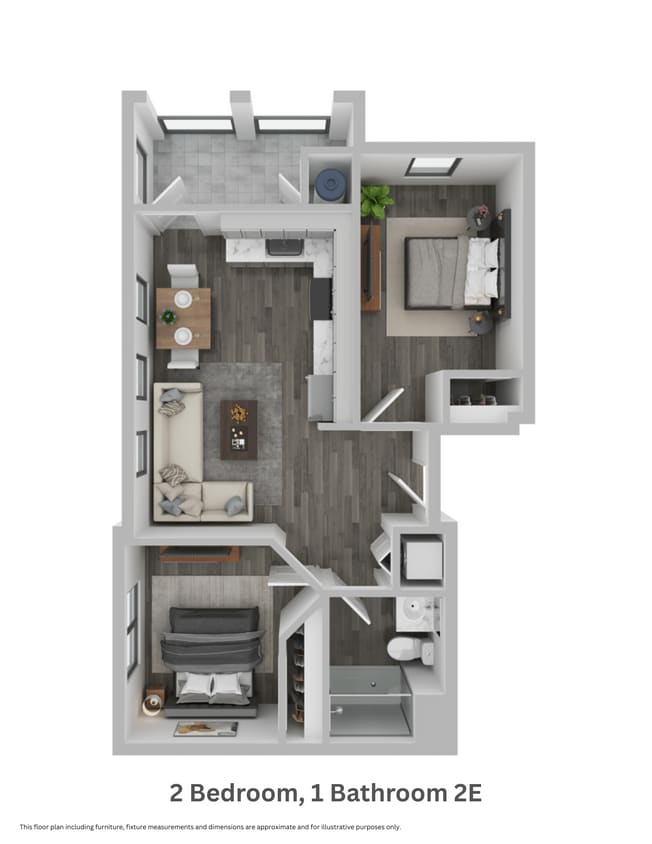 Floor Plan - Two Bedroom, One Bathroom 2E