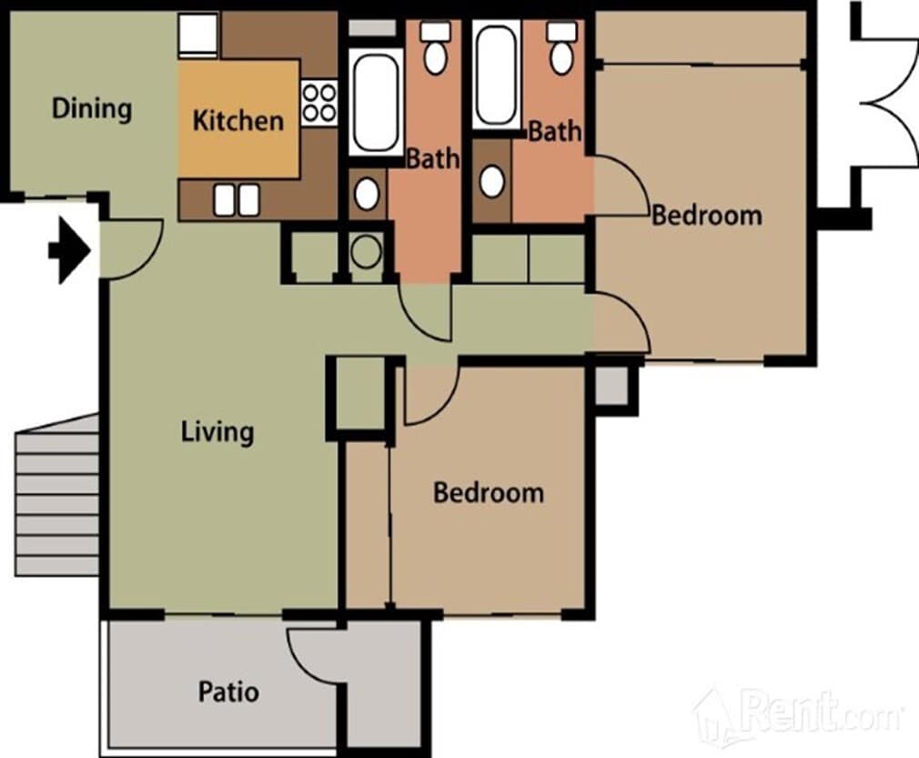 Floor Plan - 2 Bedroom 2 Bathroom ( Downstairs)