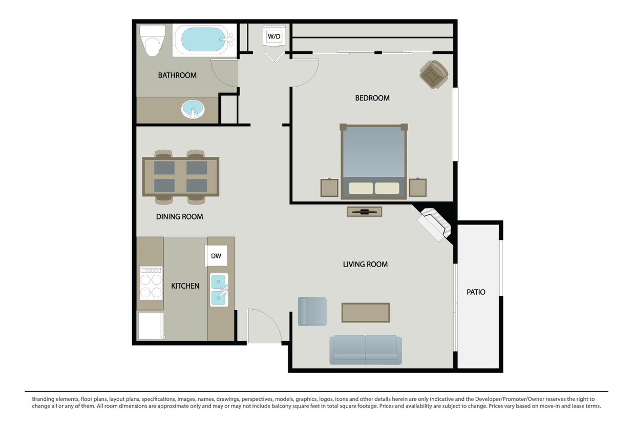 Floor Plan - B2 - 1 Bed 1 Bath