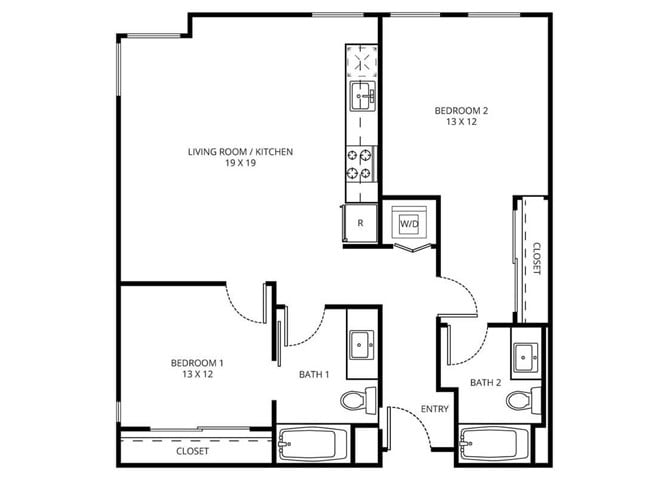 Floor Plan - 2 Bedroom 2 Bath B-1 