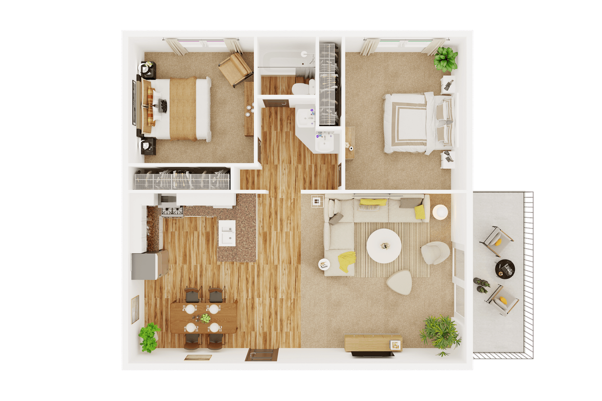Floor Plan - Two Bedroom and One Bathroom