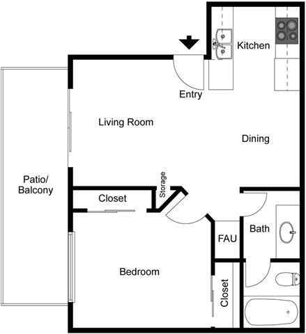 Floor Plan - 1 Bedroom 1 Bath