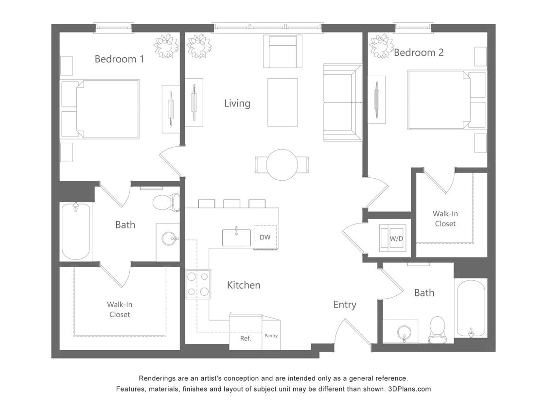 Floor Plan - 2 Bed 2 Bath - 1066 sqft