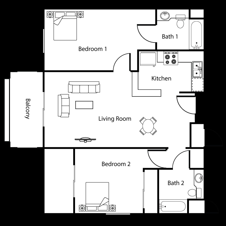 Floor Plan - 2 Bed 2 Bath