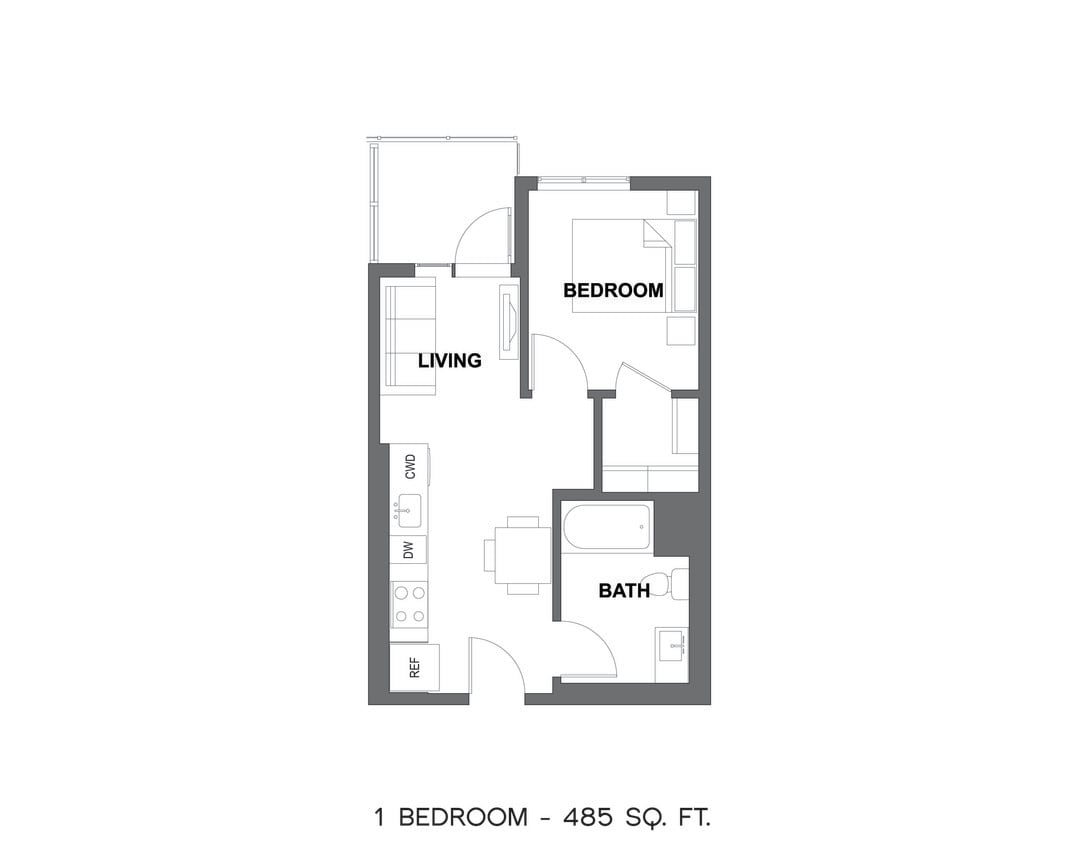 Floor Plan - 1 Bed 1 Bath - 477 sqft