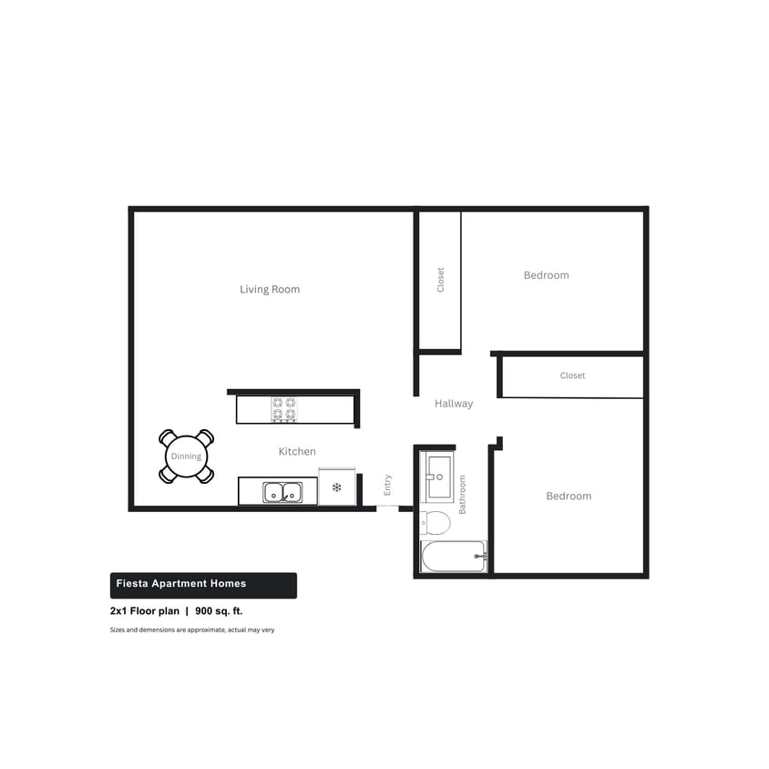 Floor Plan - 2 bed 1 bath