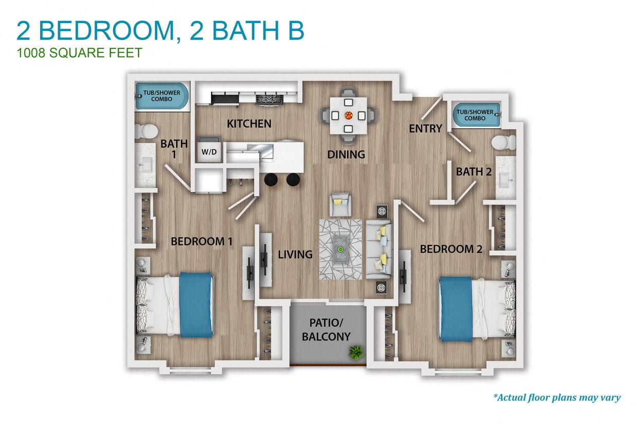 Floor Plan - 2 Bed - 2 Bath Layout B