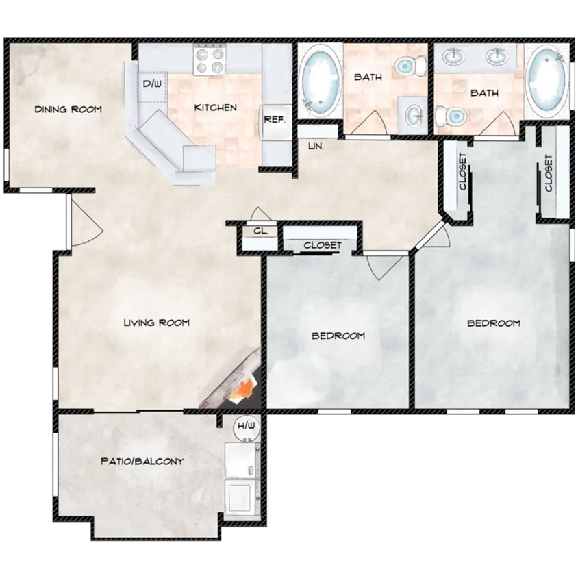 Floor Plan - Villa Venezia (2BD/2BA, W&D)