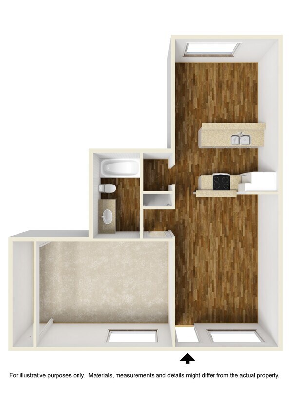 Floor Plan - 1 Bedroom, 1 Bathroom Plan B