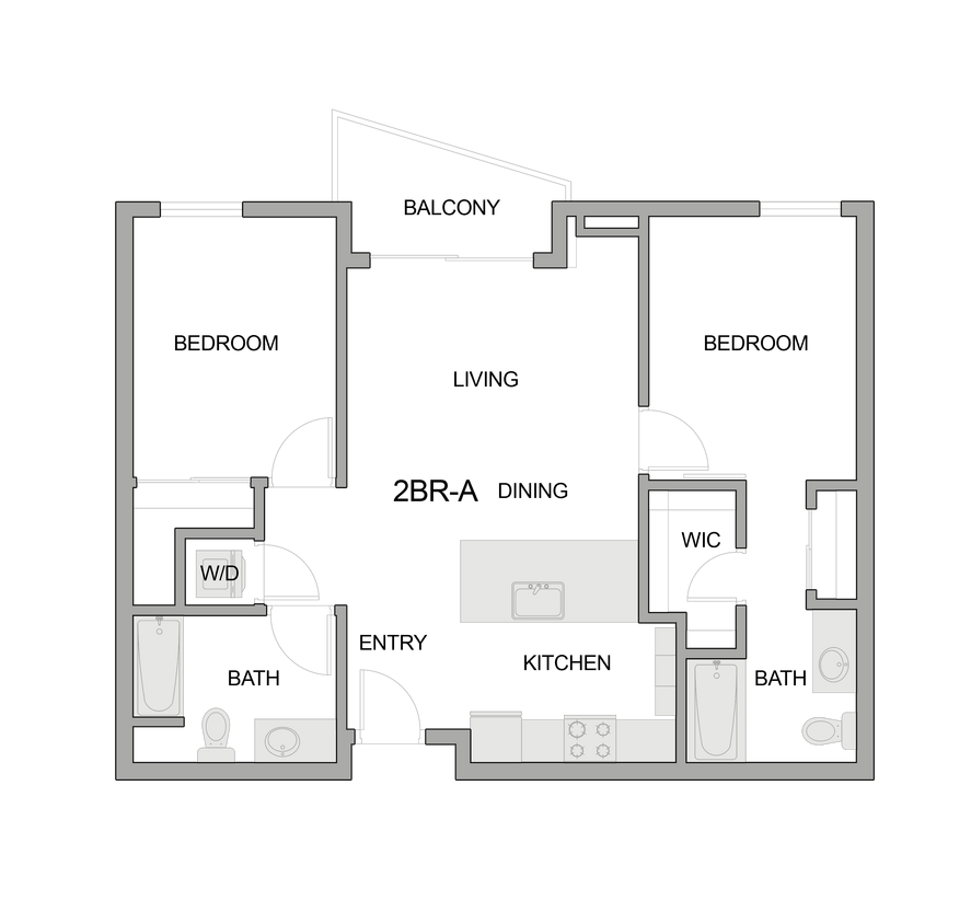 2D Floor Plan Rendering of a Two-Bedroom Apartment - 2br-a