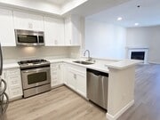 Kitchen and living area of apartment #201 - Palm Court Apartments