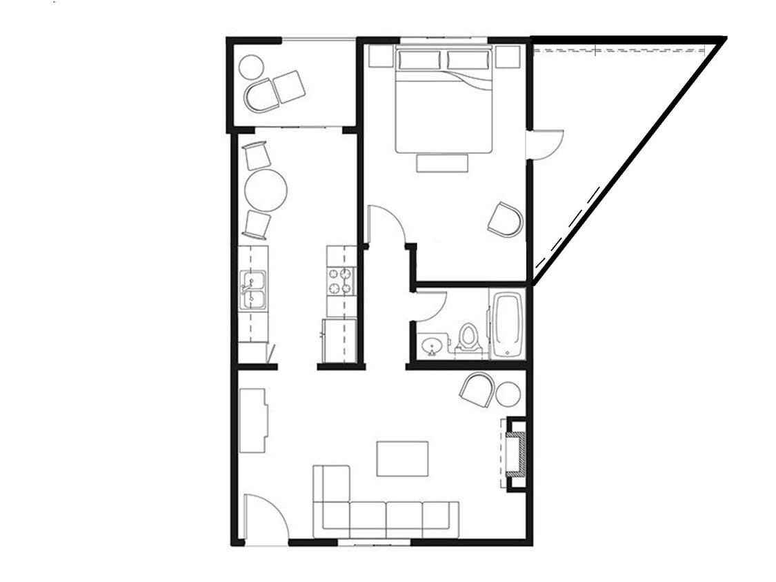 Floor Plan - 1+1 L + Walk-In Closet  798 Sf.
